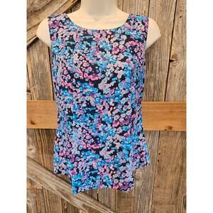 Boden silk blend blueberry floral sz 4 US sleevless summer top career casual _